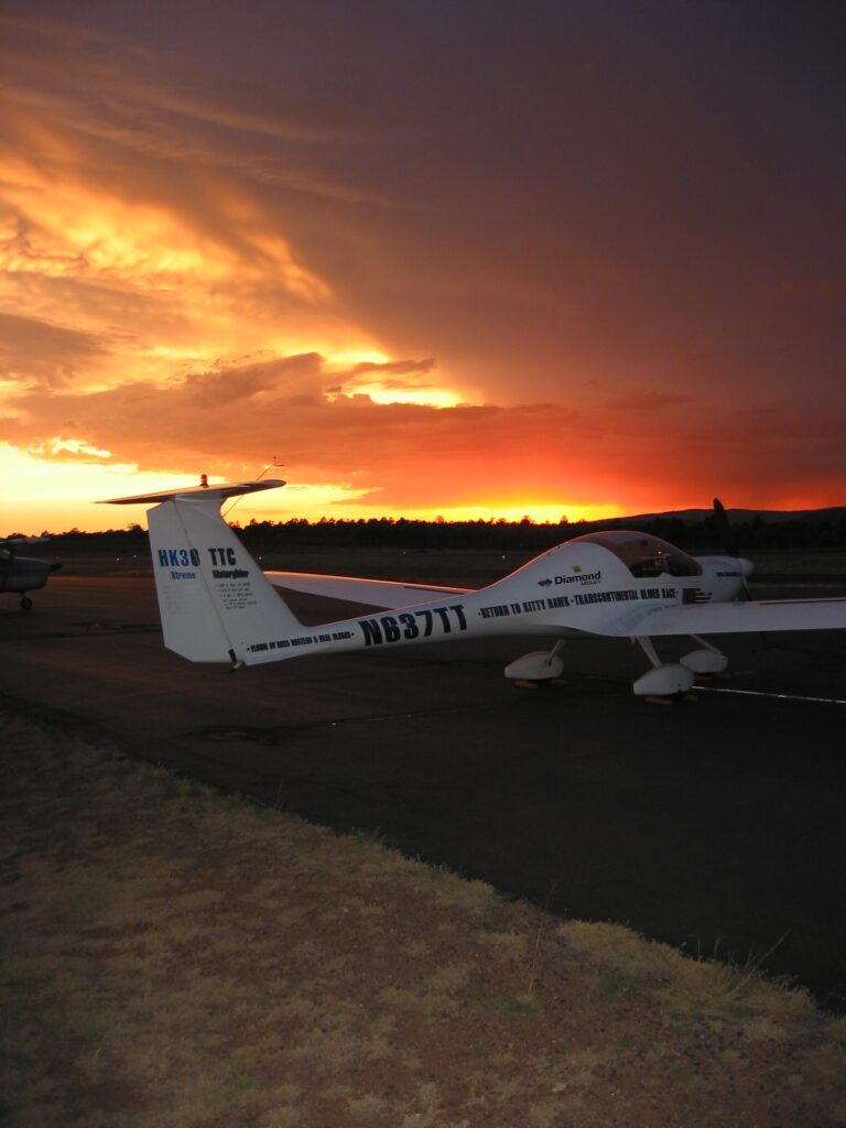 glider at Payson airport at sunset