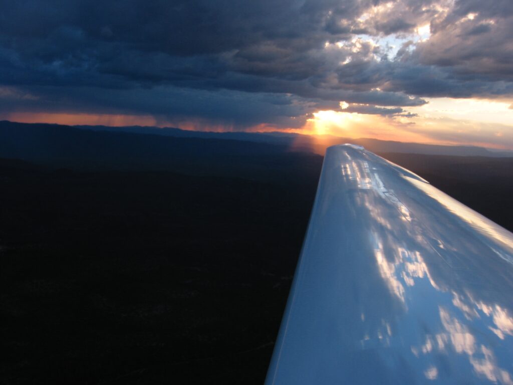 sunset over glider wing at Payson AZ